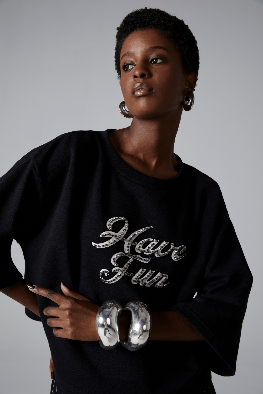 BLUSA MOLETOM 3/4 COM SILK-PRETO G - PRETO - 316136